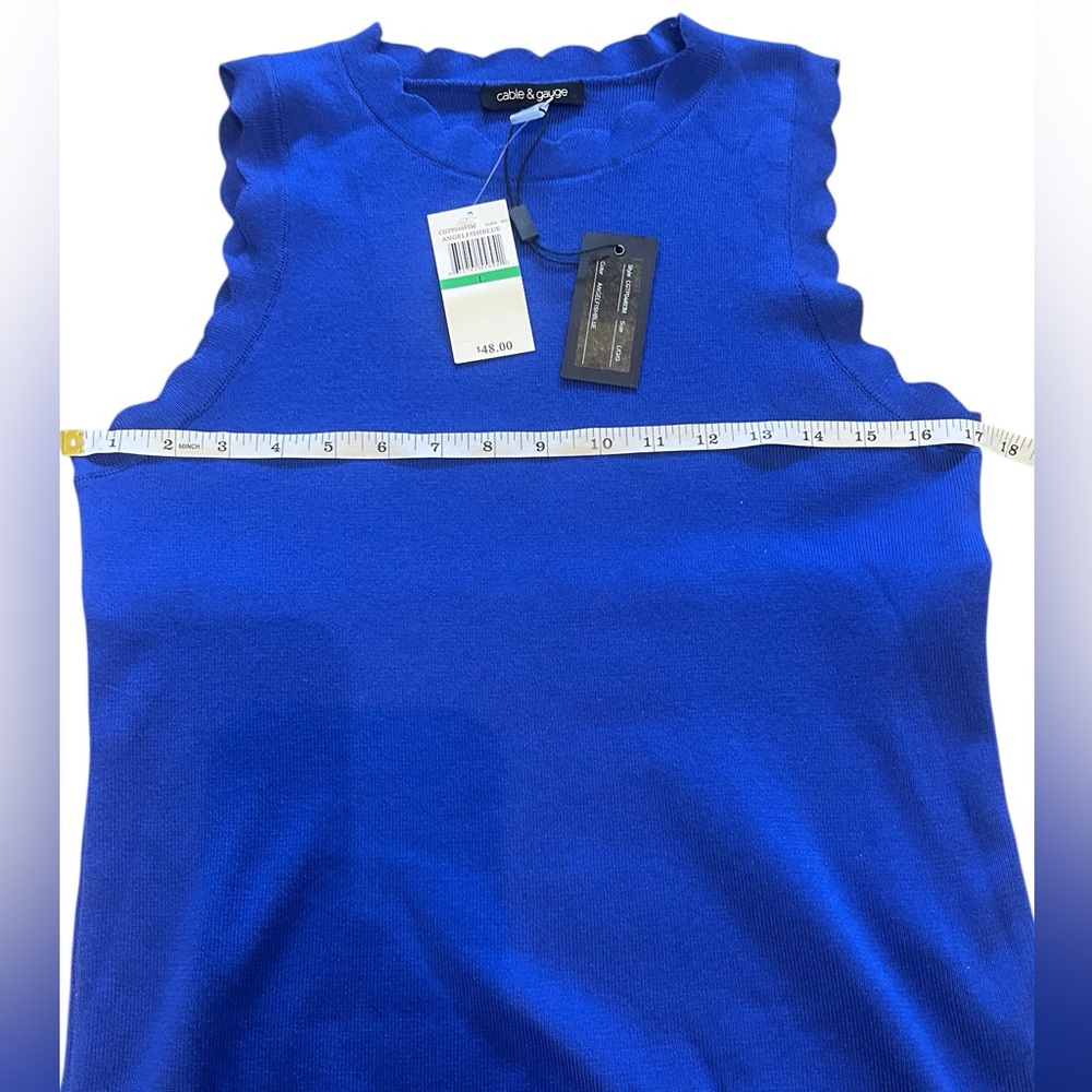 Cable & Gauge Sleeveless Scalloped Neck Stretch Knit Blouse Cobalt Blue Large - Picture 4 of 9